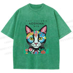 Unisex Cat Island Printed Washed Tee