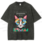Unisex Cat Island Printed Washed Tee