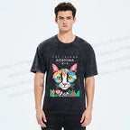 Unisex Cat Island Printed Washed Tee