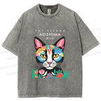 Unisex Cat Island Printed Washed Tee