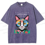 Unisex Cat Island Printed Washed Tee