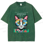Unisex Cat Island Printed Washed Tee