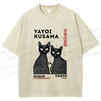 Unisex Yayoi Kusama Black Cat Printed Washed Tee