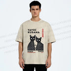 Unisex Yayoi Kusama Black Cat Printed Washed Tee