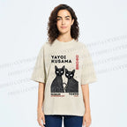 Unisex Yayoi Kusama Black Cat Printed Washed Tee