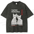 Unisex Yayoi Kusama Black Cat Printed Washed Tee
