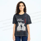 Unisex Yayoi Kusama Black Cat Printed Washed Tee
