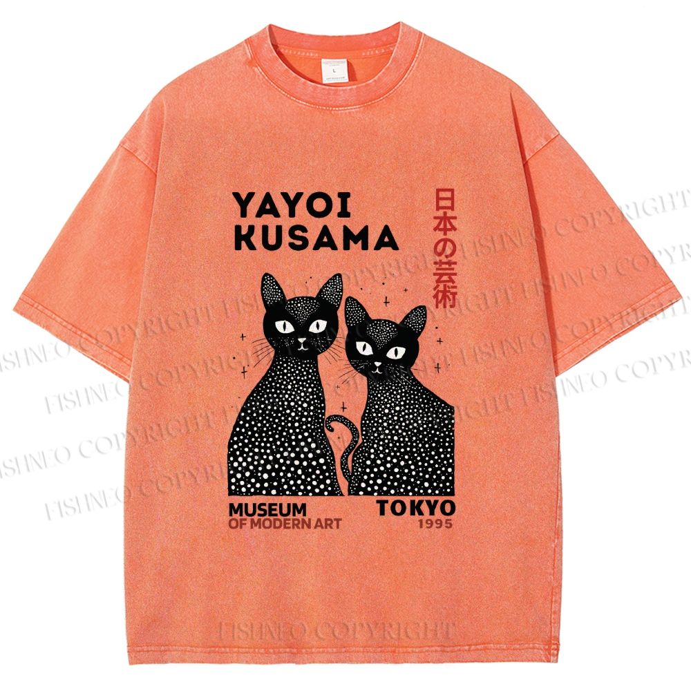 Unisex Yayoi Kusama Black Cat Printed Washed Tee