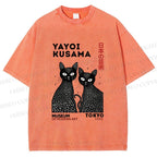 Unisex Yayoi Kusama Black Cat Printed Washed Tee