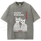 Unisex Yayoi Kusama Black Cat Printed Washed Tee