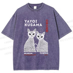 Unisex Yayoi Kusama Black Cat Printed Washed Tee