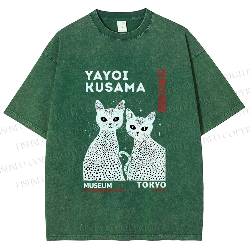 Unisex Yayoi Kusama Black Cat Printed Washed Tee