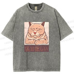 Unisex Tired Japanese Cat Printed Washed Tee