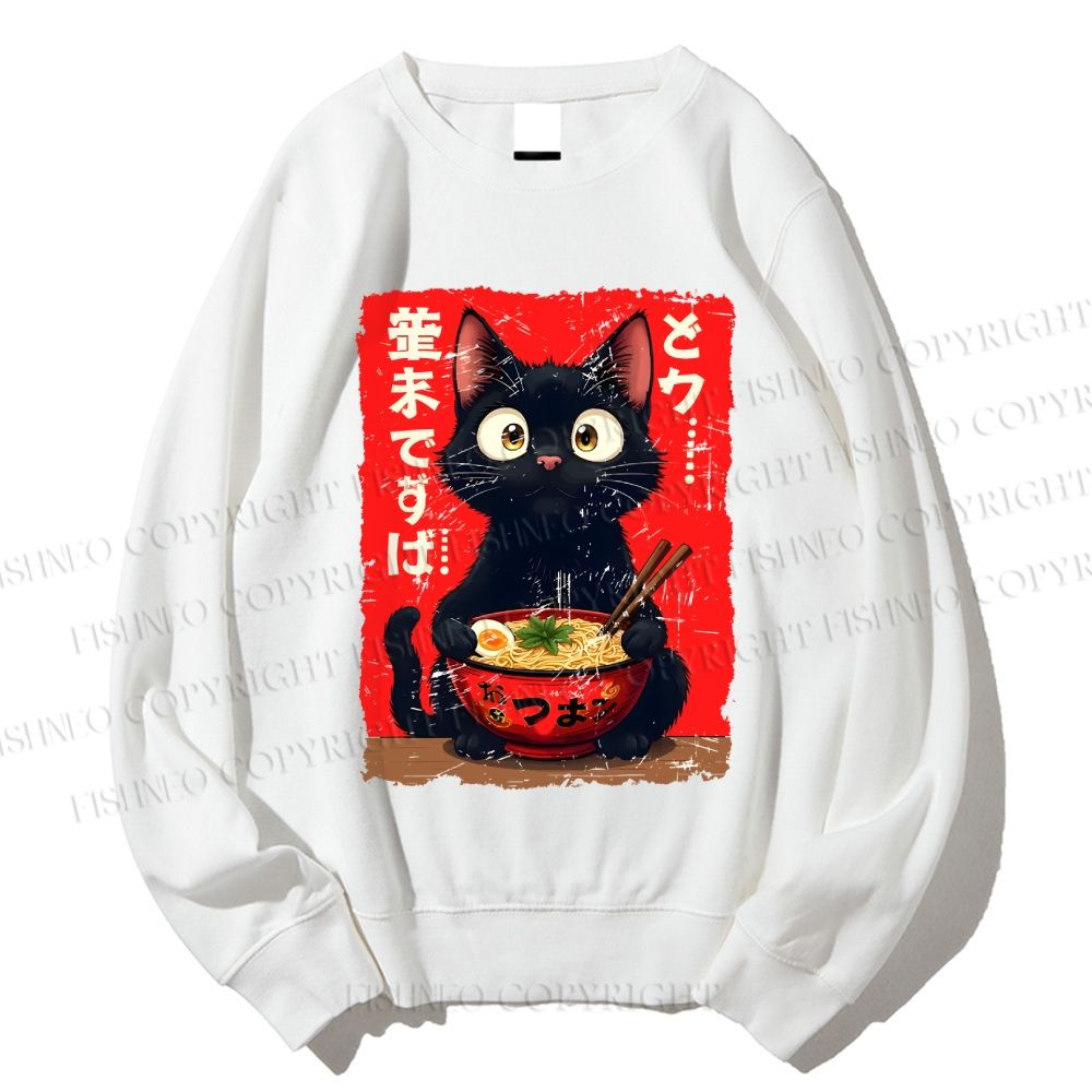 Unisex Ramen Cat Printed Sweatshirt