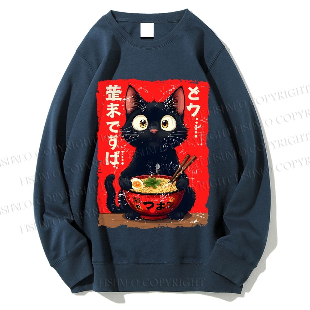 Unisex Ramen Cat Printed Sweatshirt