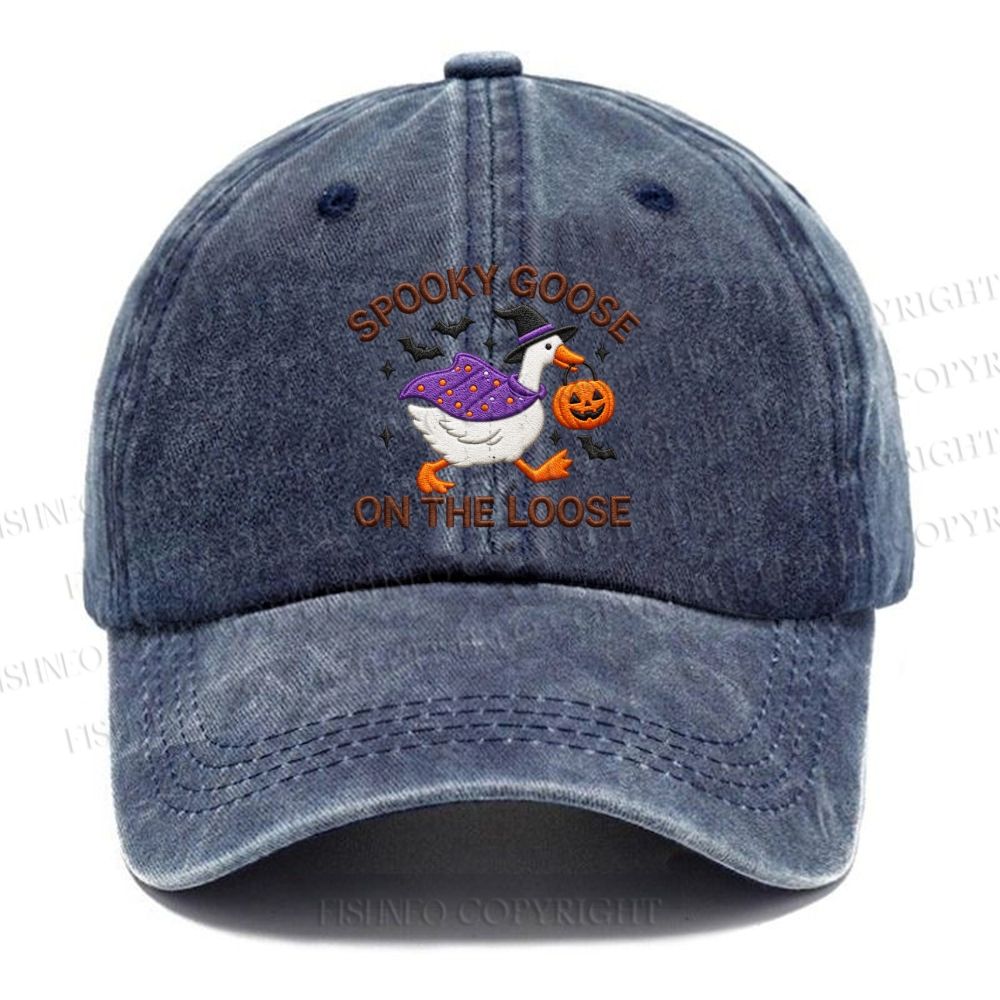 Unisex Vintage Halloween Spooky Goose On The Loose Casual Embroidered Washed Cap