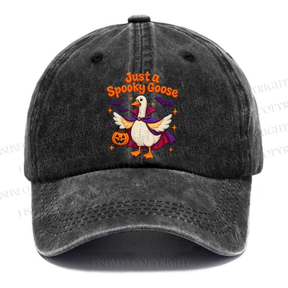 Unisex Vintage Halloween Just A Spooky Goose Casual Embroidered Washed Cap