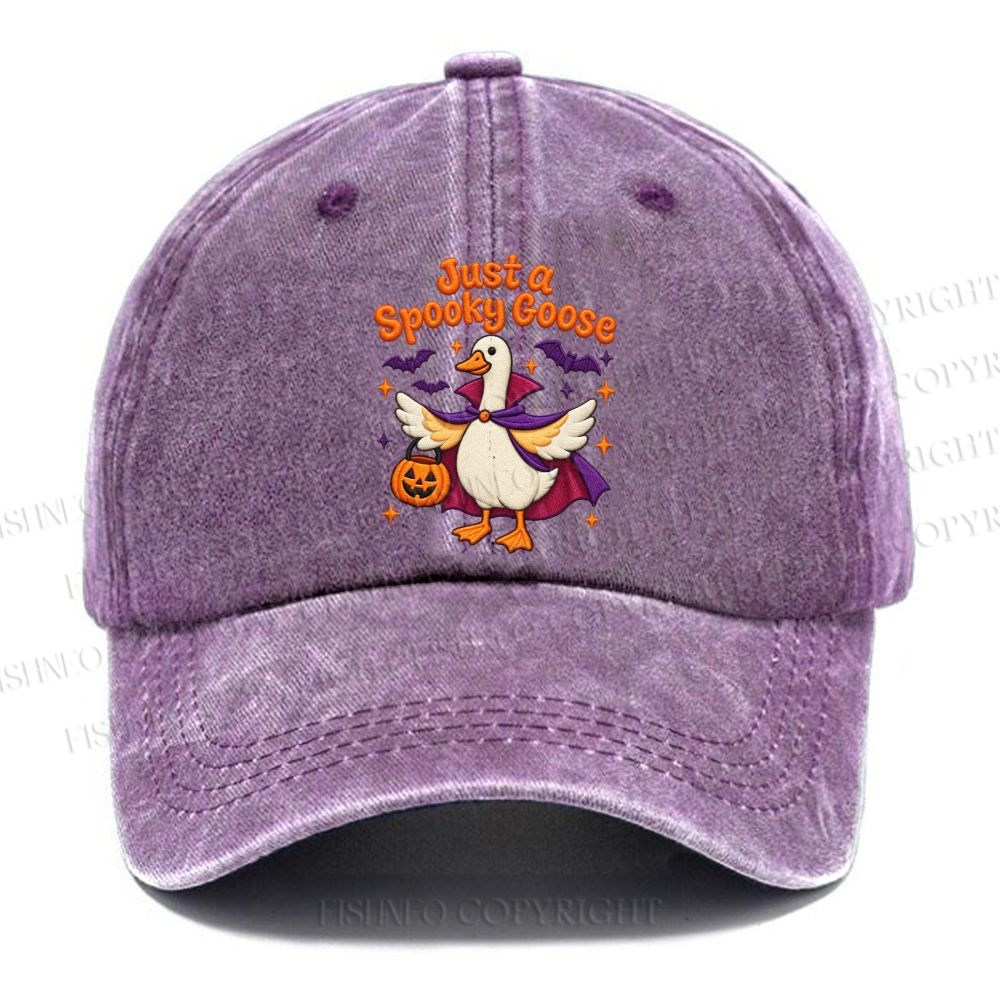 Unisex Vintage Halloween Just A Spooky Goose Casual Embroidered Washed Cap