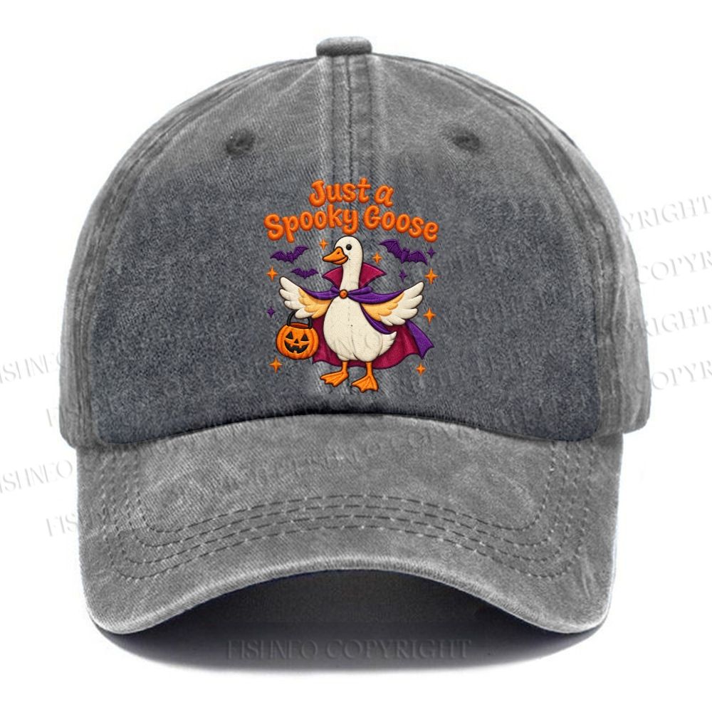Unisex Vintage Halloween Just A Spooky Goose Casual Embroidered Washed Cap