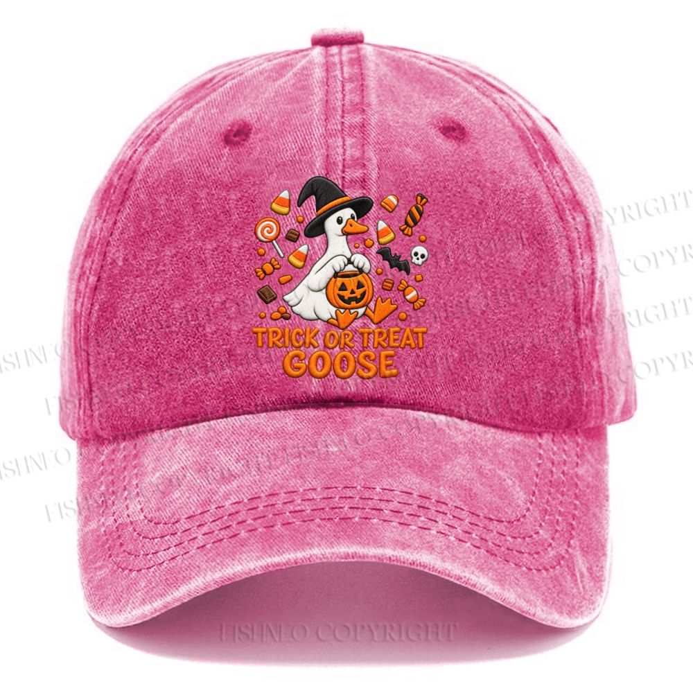 Unisex Vintage Trick Or Treat Goose Halloween Candy Pumpkin Casual Embroidered Washed Cap