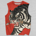 Unisex Ukiyo-e Tiger Bite the Knife Printed Tank Top