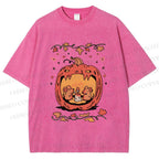 Unisex Rats in Halloween Pumpkin Printed Washed Tee