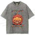 Unisex Rats in Halloween Pumpkin Printed Washed Tee