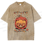 Unisex Rats in Halloween Pumpkin Printed Washed Tee