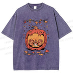 Unisex Rats in Halloween Pumpkin Printed Washed Tee