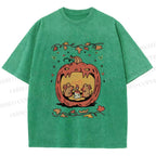 Unisex Rats in Halloween Pumpkin Printed Washed Tee