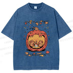Unisex Rats in Halloween Pumpkin Printed Washed Tee