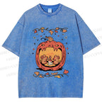 Unisex Rats in Halloween Pumpkin Printed Washed Tee