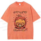 Unisex Rats in Halloween Pumpkin Printed Washed Tee