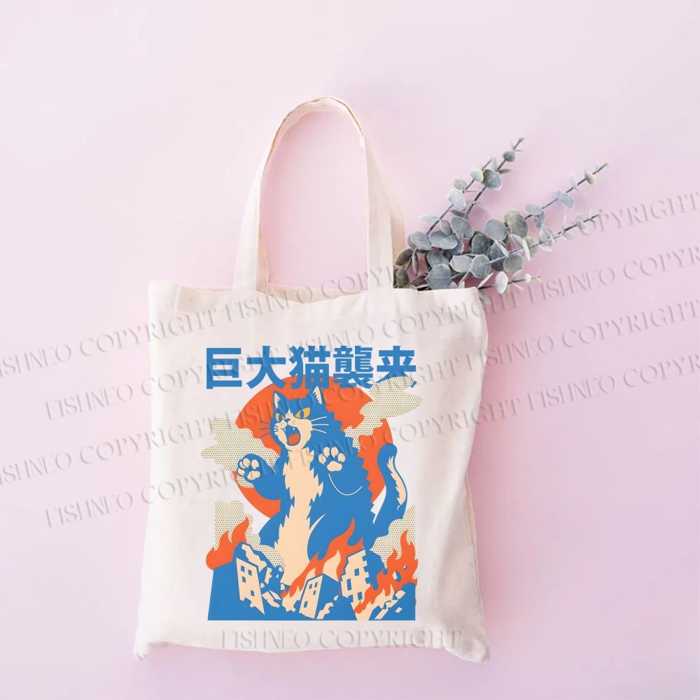 Giant Cat Monster Canvas Tote Bag