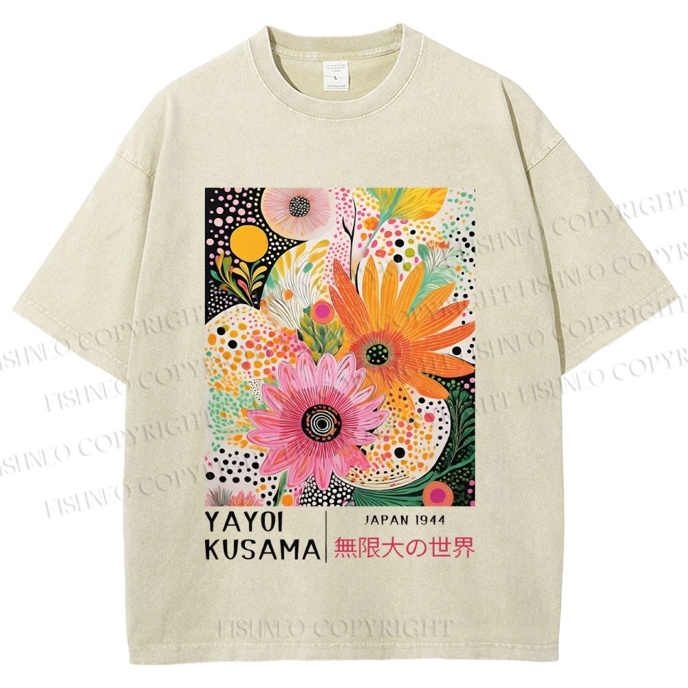 Unisex Yayoi Kusama Flowers Printed Washed Tee