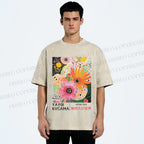 Unisex Yayoi Kusama Flowers Printed Washed Tee