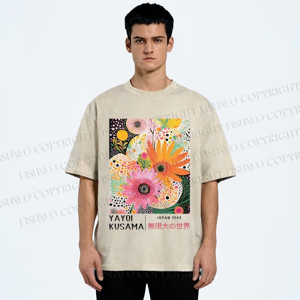 Unisex Yayoi Kusama Flowers Printed Washed Tee
