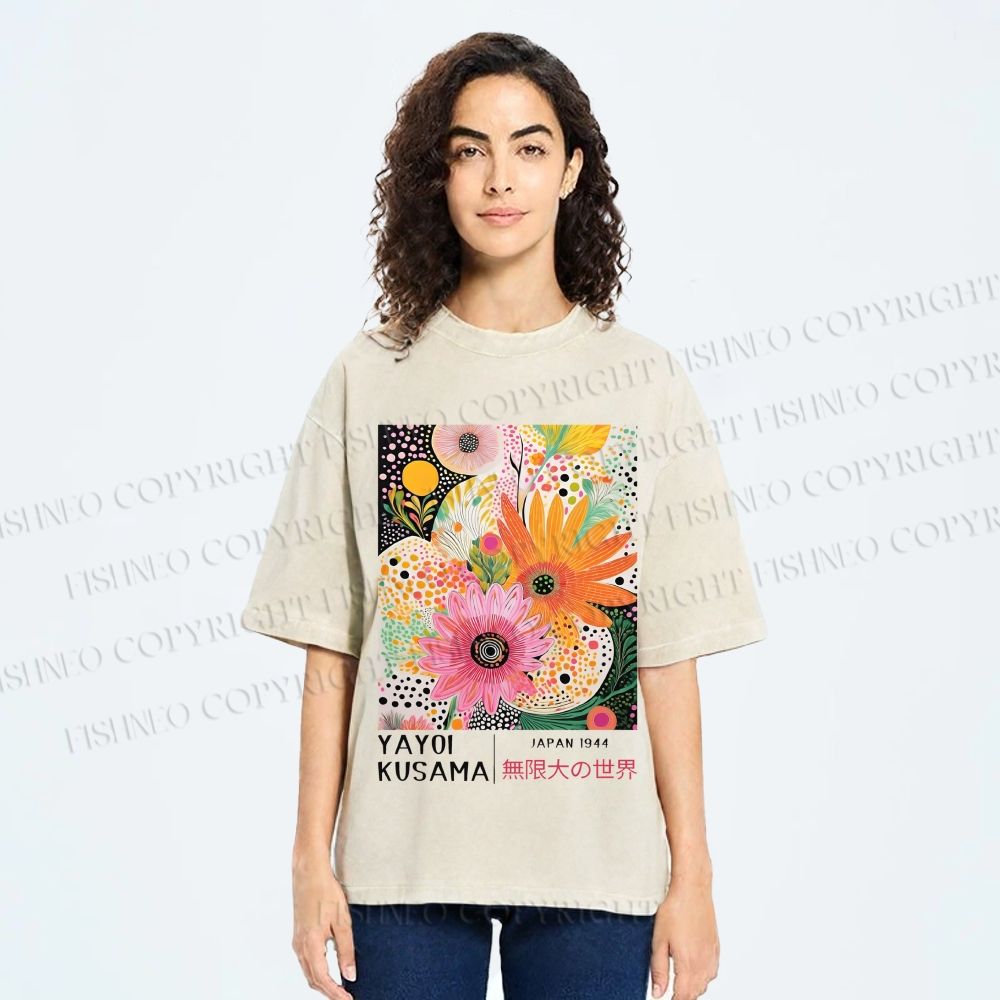 Unisex Yayoi Kusama Flowers Printed Washed Tee