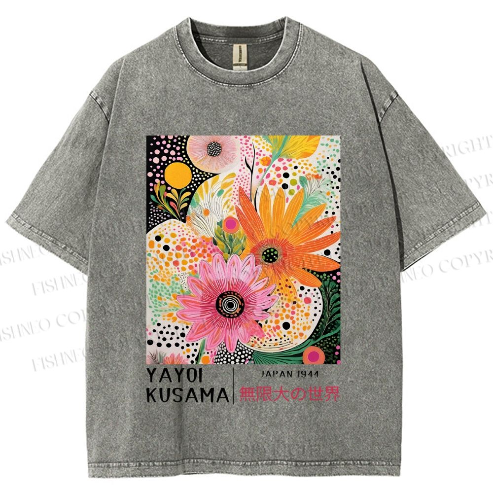 Unisex Yayoi Kusama Flowers Printed Washed Tee