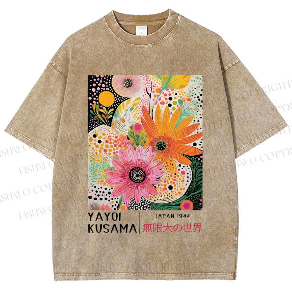 Unisex Yayoi Kusama Flowers Printed Washed Tee