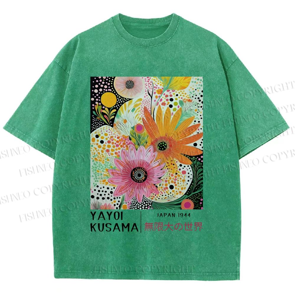 Unisex Yayoi Kusama Flowers Printed Washed Tee