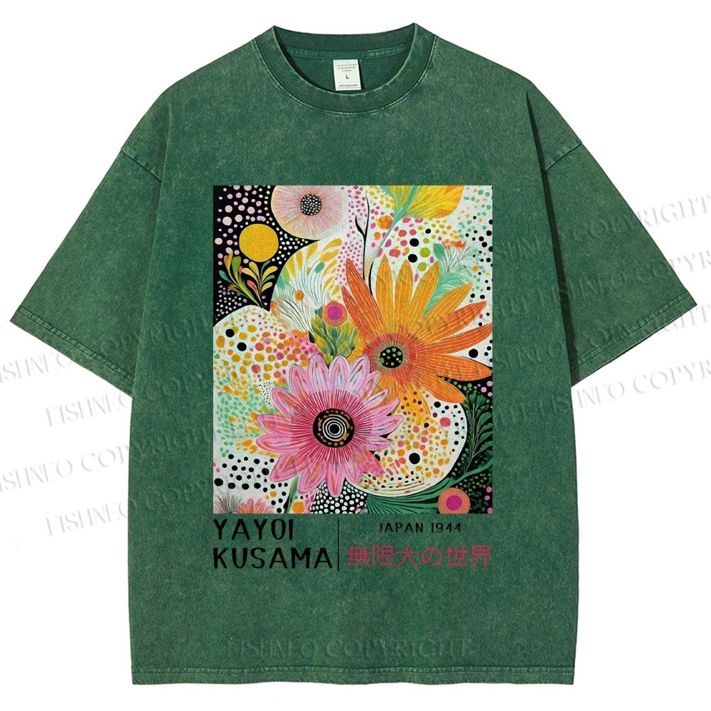 Unisex Yayoi Kusama Flowers Printed Washed Tee