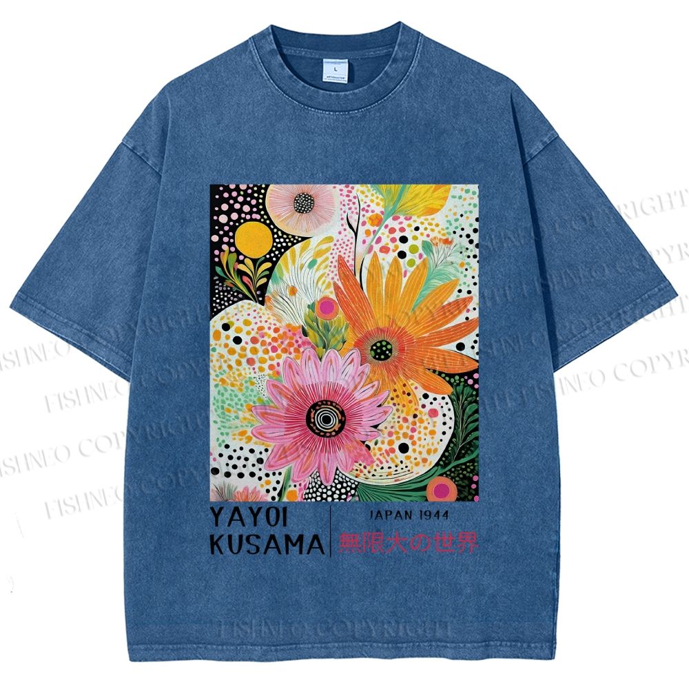 Unisex Yayoi Kusama Flowers Printed Washed Tee