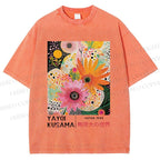 Unisex Yayoi Kusama Flowers Printed Washed Tee