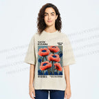 Unisex Yayoi Kusama Red Flowers Printed Washed Tee