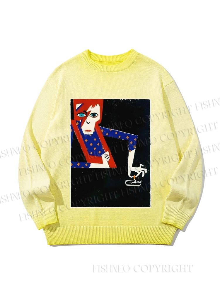 Unisex David Bowie Vintage Graffiti Gradient Casual sweater