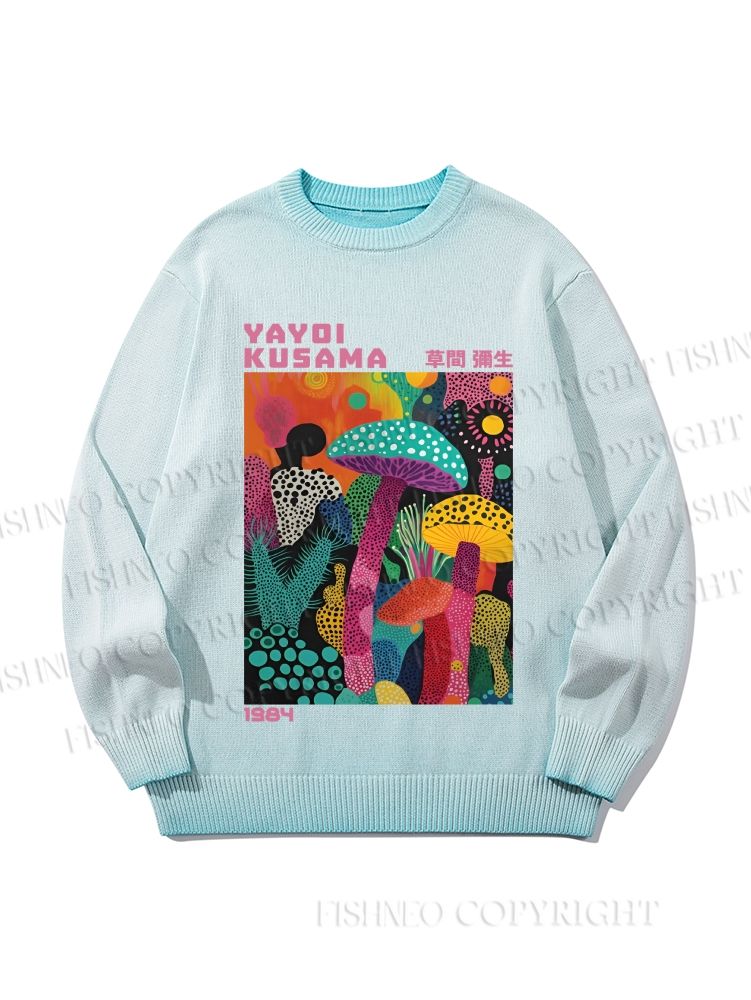 Unisex Yayoi Kusama Multicolor Mushroom Gradient Casual sweater