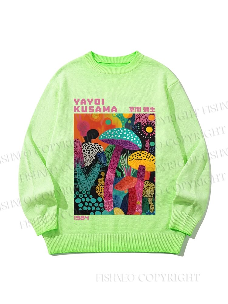 Unisex Yayoi Kusama Multicolor Mushroom Gradient Casual sweater