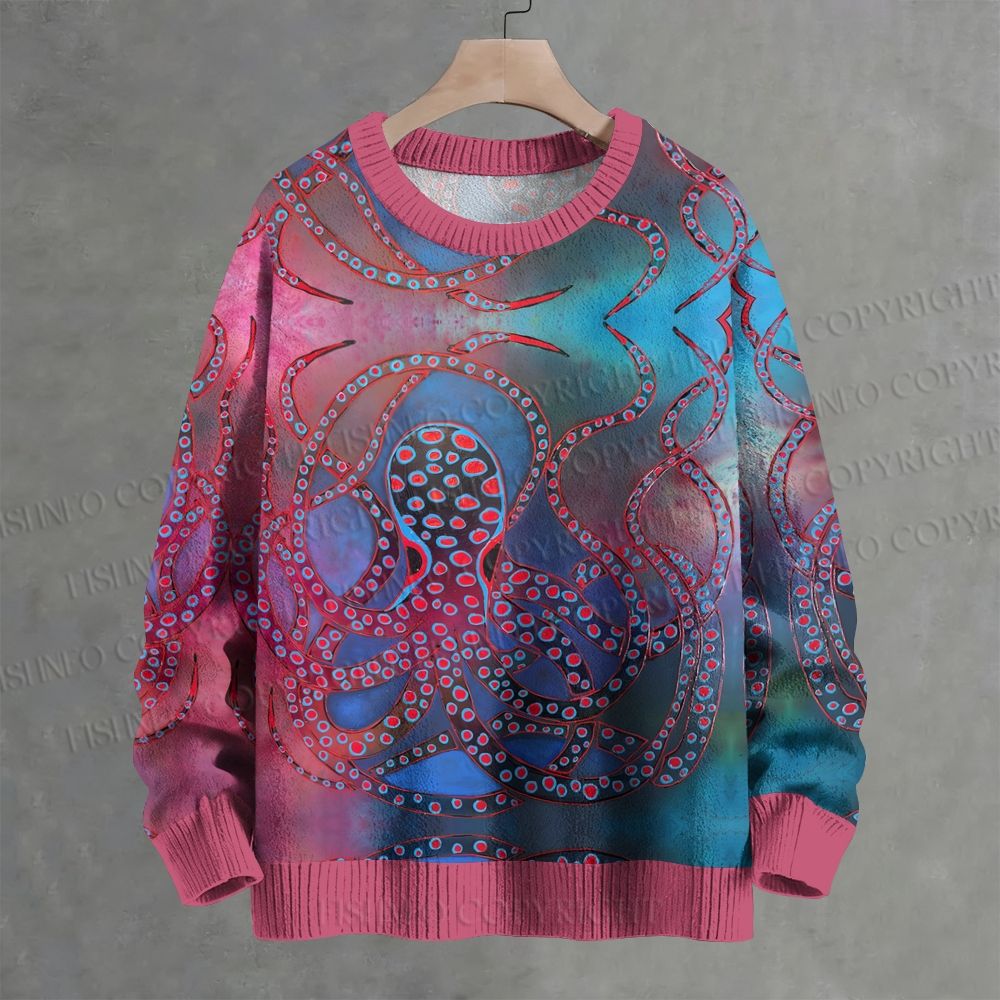 Gradient Octopus Printed Crew Neck Sweater