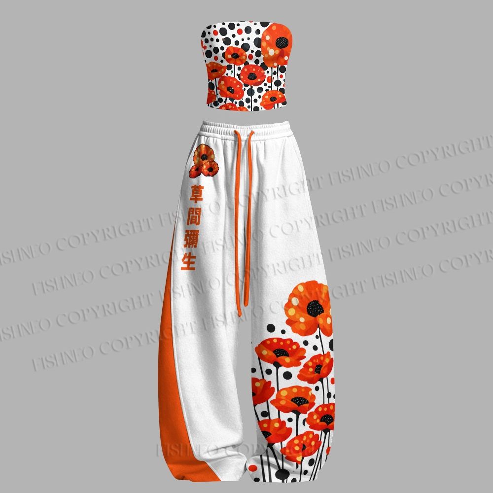 Japanese Yayoi Kusama Flower  Tight Casual Camisole Tops & Elasticated Trousers Two-Piece Set